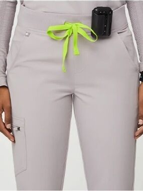 Figs Slate Zamora Joggers with Neon Lime Drawstring